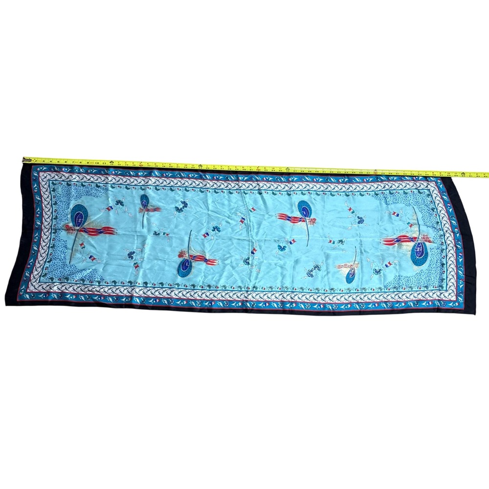 VTG Tilla 100% Silk floral Scarf shawl blue red made in Turkey 58x20 boho luxury